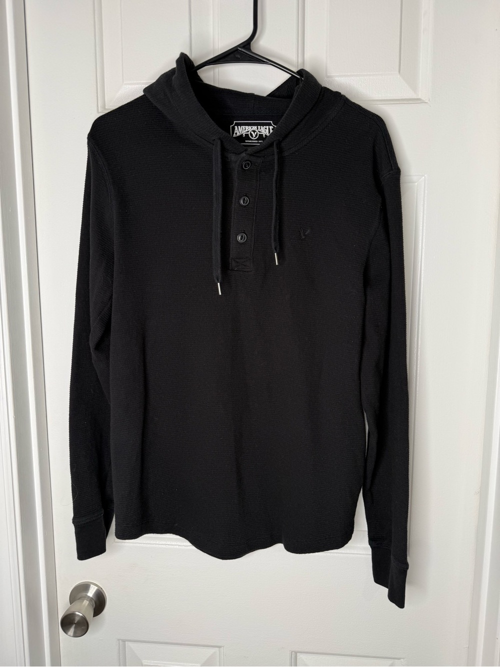 American Eagle Outfitters Black Waffle Henley Hoodie